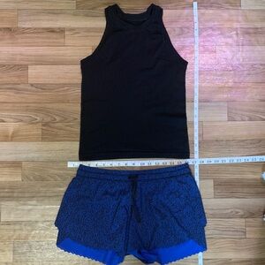 Lululemon Hit It Shorts in Circuit Cerulean Blue/Black with black top